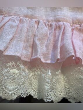 Dace Grinvalde Pink Ruffle Linen Tank Top – Cottagecore Lace Hem